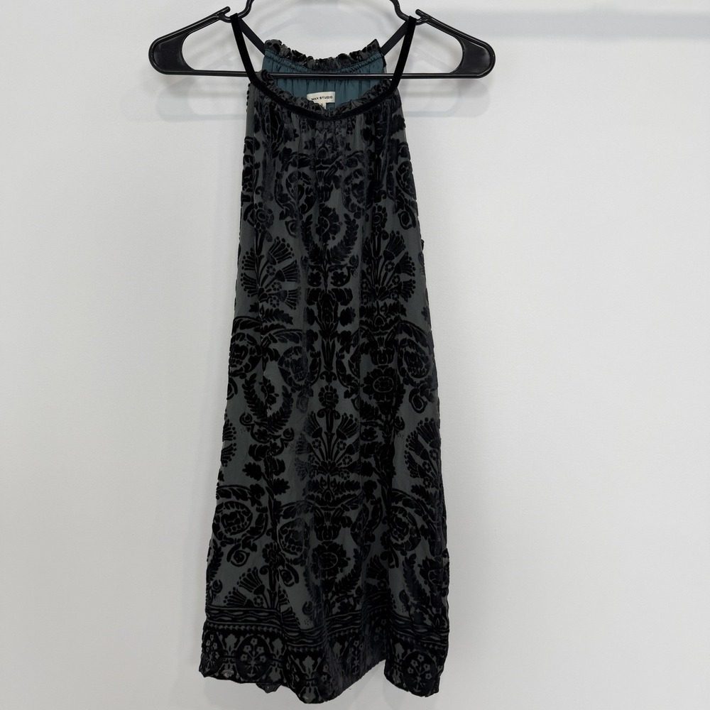 Max Studio Sleeveless Mini Dress S Teal Whimsigoth 90s Y2K Burnout Velvet Slip